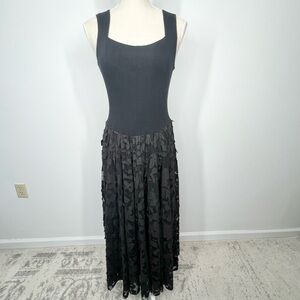 Y2K Lily Black Floral Appliqué Midi Dress Small